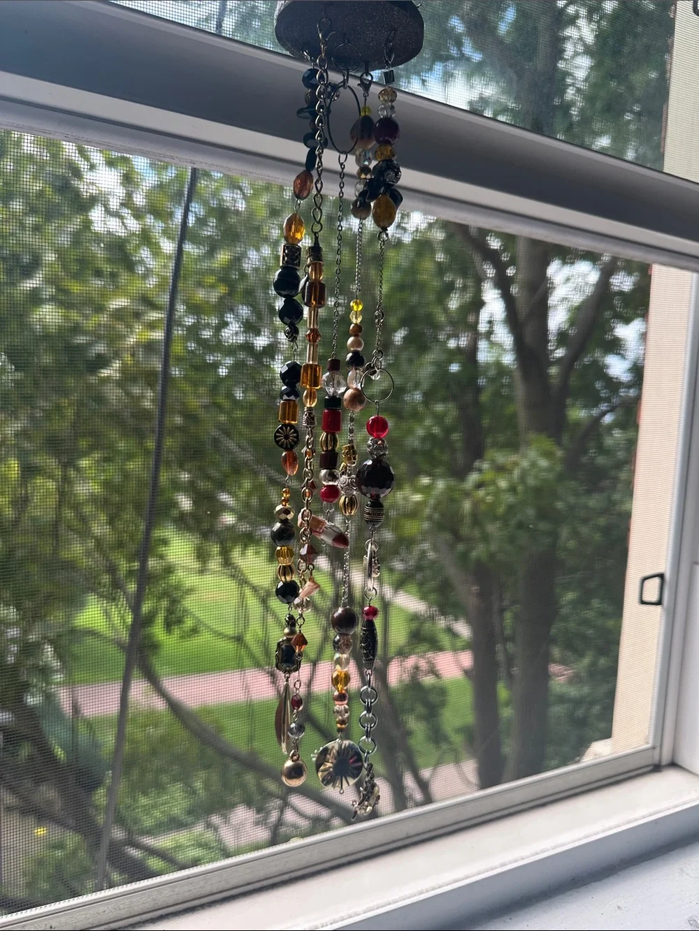Handcrafted Beaded Window Hanging - Red, Gold, Black & Green